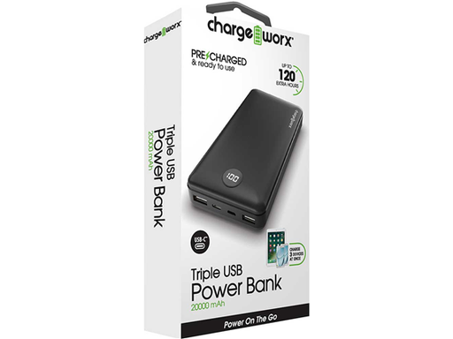 [89624] CARGADOR MOVIL (POWER BANK) + FLASHLIGHT, CHARGEWORX, BATERIA RECARGABLE   DUAL USB, CARGA RAPIDA,  (CX6832BK)