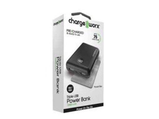 [93527] CARGADOR MOVIL (POWER BANK) + FLASHLIGHT, ULTRA FINO, CHARGEWORX, BATERIA RECARGABLE 10,000MAH,   TRIPLE USB, CARGA RAPIDA,  (CX6827BK)