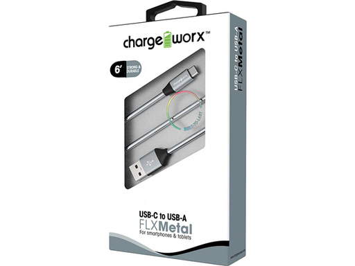 [87009] CABLE USB C A USB A, CHARGE WORX, 6FT, PLATEADO, (CX4771SL)