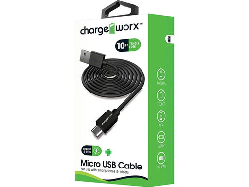 [86984] CABLE MICRO USB PARA SMARTPHONES & TABLETS, CHARGEWORX, 10FT, NEGRO (CX4605BK)