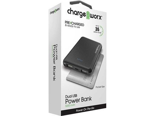 [89621] CARGADOR MOVIL (POWER BANK) + FLASHLIGHT, ULTRA FINO, CHARGEWORX, BATERIA RECARGABLE 5,000MAH,   DUAL USB, CARGA RAPIDA,  (CX6826BK)