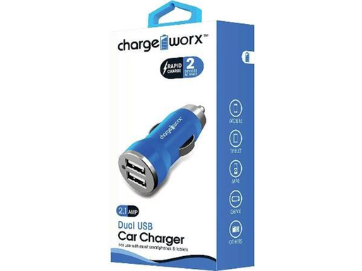 [82762] CARGADOR PARA CARRO DUAL USB (2.1AMP) CHARGEWORX PARA SMARTPHONES & TABLETS, AZUL