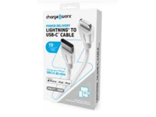 [93529] CABLE USB-C /LIGHTNING CHARGEWORX  PARA SMARTPHONES & TABLETS, 10FT, BLANCO, CARGA RAPIDA PD 20 W.