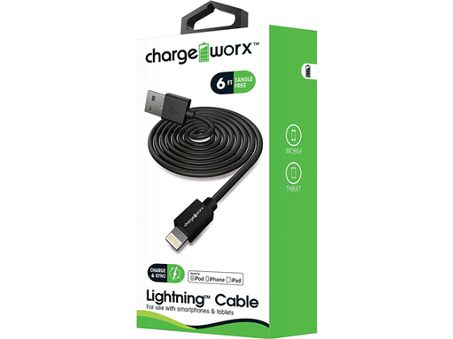 [90035] CABLE PARA SMARTPHONES & TABLETS, CABLE PLANO, LIGHTNING, 6FT, NEGRO