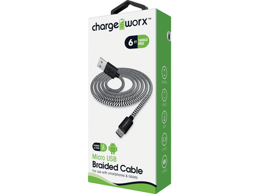 [89092] CABLE MICRO USB PARA SMARTPHONES & TABLETS, 6FT, NEGRO/BLANCO, TRENZADO