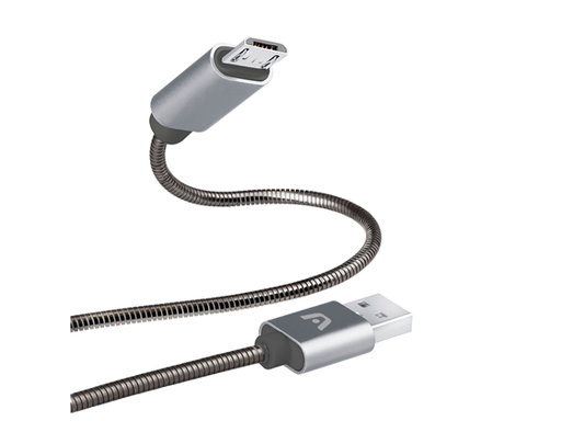 [91877] CABLE ARGOM TIPO-A 2.0 A MICRO-USB , 1M/3.2FT, TRENZADO, FLEXIBLE, GRIS.
