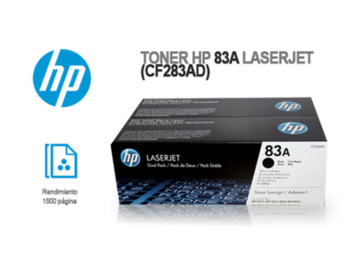 [78794] TONER HP 83AD - CF283AD - DOBLE CANTIDAD - NEGRO - 3,000 PAGINAS - (2 X 1,500) - PARA LASERJET PRO MFP M125NW, MFP M127FN, MFP M127FW, M225DW, M201DW
