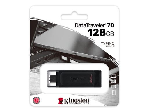 [93315] MEMORIA USB 128GB KINGSTON, 3.2 GEN 1 DATA  USB-C TRAVELER 70 KINGSTON, COLOR NEGRO.