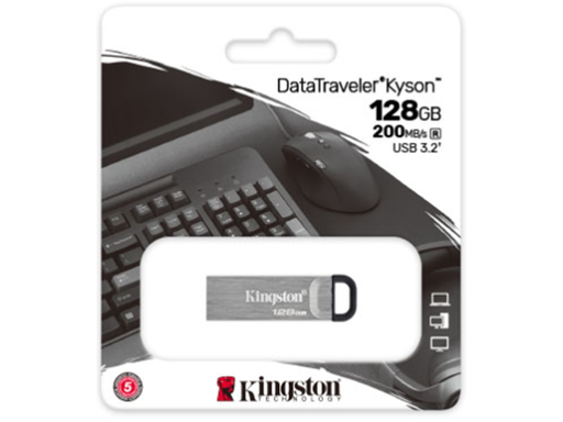 [90386] MEMORIA USB 128GB KINGSTON, 3.2 DATA TRAVELER KYSON G1, PLATEADO.