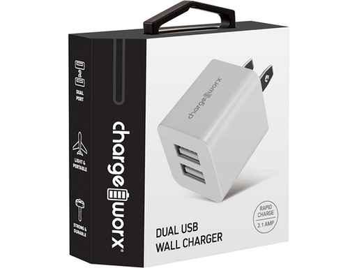 [91553] CARGADOR DE PARED DUAL USB 5V(2.1AMP), CHARGEWORX PARA SMARTPHONES & TABLETS, BLANCO
