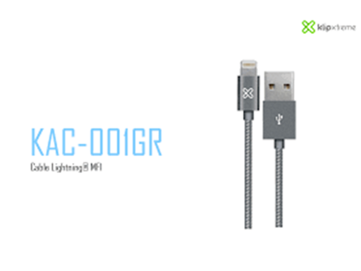 [87861] CABLE LIGHTNING KLIPX, TRENZADO 1.6 FT PARA IPHONE, GRIS (KAC-001GR)