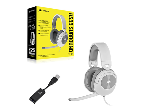 [93610] AUDIFONO CON MICROFONO CORSAIR HS55, GAMING, SURROUND (CON ADAPTADOR USB) , CONECTOR 3.5", BANDA AJUSTABLE, CONTROL DE VOLUMEN Y MIC, ALMOHADILLAS ACOLCHADAS PARA LARGAS HORAS DE JUEGO, COMPATIBLE CON XBOX ONE / X, PS4 / 5, COLOR BLANCO, (CA-9011266-NA)