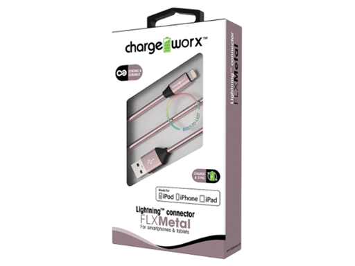 [89287] CABLE PARA SMARTPHONES & TABLETS, LIGHTNING CHARGEWORX FLX, 3FT, ORO ROSA, METALICO
