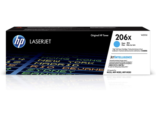 [89300] TONER HP 206X - W2111X - CYAN - ALTO RENDIMIENTO - 2,450 PAGINAS - PARA IMPRESORA COLOR LASERJET - M255DW - M255NW - M282FDW - M282NW - M283NW - M283FDW