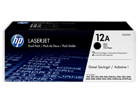[64985] TONER HP 12AD - Q2612AD - NEGRO - DOBLE CANTIDAD - 4,000 PAGINAS - 2 X 2,000 - PARA IMPRESORAS LASERJET - 1010  /  1012  /  1015  /  1018  /  1020  /  1022  /  1022N  /  1022NW  /  1028  /  108SE  /  3015  /  3020  /  3050  /  3052  /  M1005  /  M1319