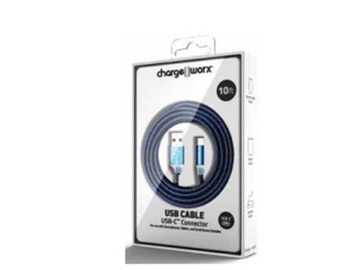 [92258] CABLE USB-C / USB-A  PARA SMARTPHONES & TABLETS, 10FT, TRENZADO, DARKBLUE (CX1141DBLU).