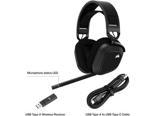 [93613] AUDIFONO CON MICROFONO CORSAIR HS80 RGB PREMIUM GAMING WIRELESS, SURROUND, USB, BANDA AJUSTABLE, CONTROL DE VOLUMEN, ALMOHADILLAS ACOLCHADAS PARA LARGAS HORAS DE JUEGO, ICUE COMPATIBLE, COLOR CARBON, (CA-9011235-NA)