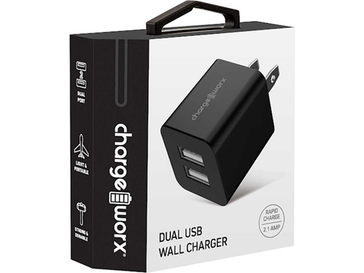 [91554] CARGADOR DE PARED DUAL USB 5V(2.1AMP), CHARGEWORX PARA SMARTPHONES & TABLETS, NEGRO