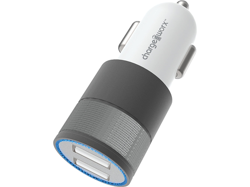 [91557] CARGADOR PARA CARRO DUAL USB (2.4AMP), CHARGEWORX PARA SMARTPHONES & TABLETS, BLANCO/GRIS, CARGA RAPIDA