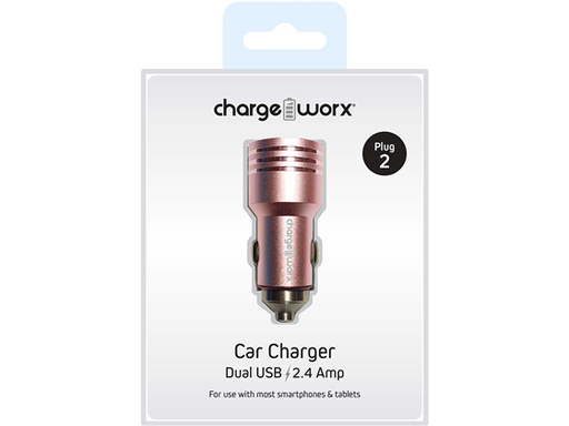 [90704] CARGADOR PARA CARRO DUAL USB (2.4AMP) CHARGEWORX PARA SMARTPHONES & TABLETS, ROSA