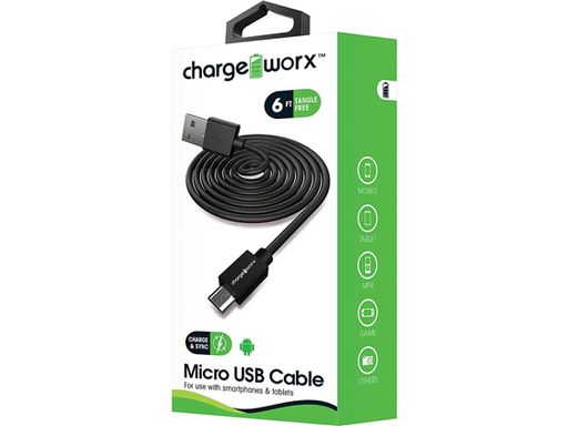 [82734] CABLE MICRO USB PARA SMARTPHONES & TABLETS, CHARGEWORX, 6FT, NEGRO (CX4603BK)