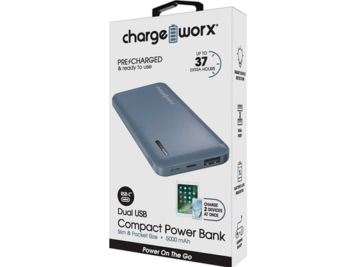 [89626] CARGADOR MOVIL (POWER BANK) + FLASHLIGHT, CHARGEWORX, BATERIA RECARGABLE  5000 MAH  DUAL USB, CARGA RAPIDA,  (CX6863BST)