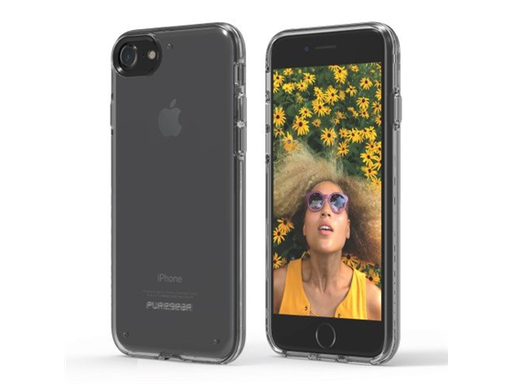 [83385] COVER PUREGEAR PARA IPHONE 8, IPHONE 7, SLIM, FLEXIBLE ULTRA DELGADA, BOTONES FUNCIONALES DE METAL, TRANSPARENTE, TRANSPARENTE.