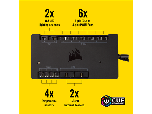 [89434] CONTROLADORA CORSAIR SMART ICUE COMMANDER PRO, PARA ABANICOS Y LUCES RGB, CONTROLA PATRONES DE LUCES Y VELOCIDAD DE LOS VENTILADORES