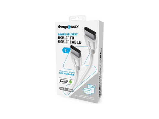 [92251] CABLE USB-C / USB-C PARA SMARTPHONES, TABLETS & GAME CONSOLE, 3FT, BLANCO, CARGA 50% EN 30 MINUTOS