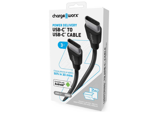 [88801] CABLE USB-C / USB-C PARA SMARTPHONES, TABLETS & GAME CONSOLE, 3FT, NEGRO, CARGA 50% EN 30 MINUTOS