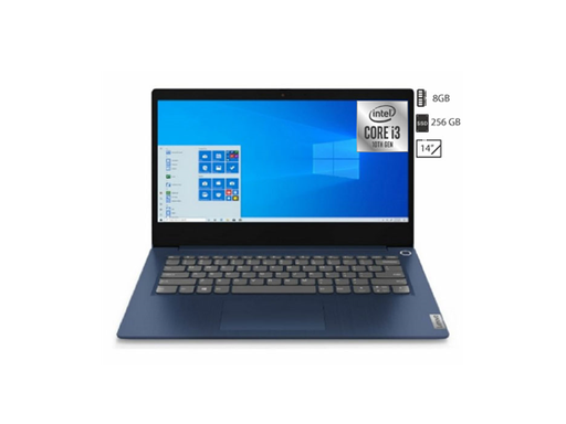 [93871] LAPTOP LENOVO IDEAPAD 3 14IML05, 14." HD, INTEL I3 10110U DUAL-CORE 2.10 GHZ, 8GB, 256GB SSD NVME, WINDOWS 11 HOME, BLUETOOTH 5.0, 1 X HDMI PORT, 1 X USB 2.0 PORT, 1 X USB 3.0 PORT, LITHIUM-ION BATTERY, ABYSS BLUE, INGLES (81WA00QYLM)