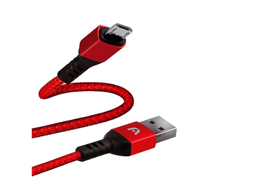 [91885] CABLE ARGOM TIPO-A 2.0 A MICRO USB , 1.8M/6.0FT, NYLON TRENZADO, FLEXIBLE, ROJO.