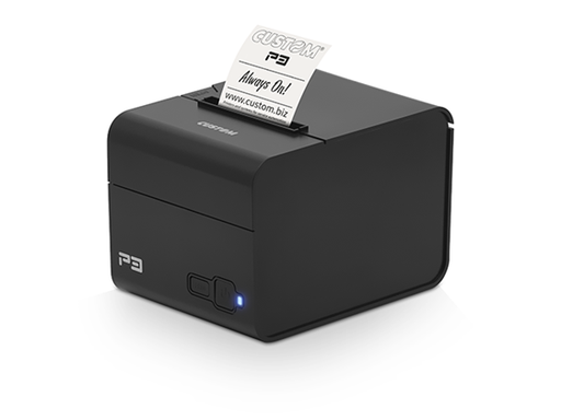 [89888] IMPRESORA CUSTOM P3, TERMICA, USB/SERIAL/ETHERNET, VELOCIDAD 200MM/SEG, IMPRESORA PARA RECIBOS, ANCHO DEL PAPEL: 80 MM, MONTAJE VERTICAL, AUTOCORTADOR 1.000.000 CORTES, INCLUYE FUENTE,CABEZAL DE IMPRESIÓN MTBF: 150 KM.