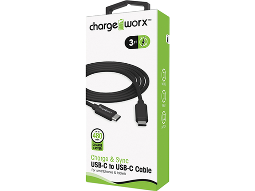 [87093] CABLE USB-C / USB-C PARA SMARTPHONES & TABLETS, 3FT, NEGRO, CARGA RAPIDA 480 MBPS