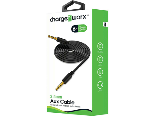 [82799] CABLE AUXILIAR PARA EQUIPOS DE AUDIO, CHARGEWORX, 6FT, NEGRO.