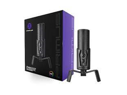 [90693] MICROFONO PRIMUS ETHOS300P DE ESCRITORIO USB, CON SOPORTE. LUCES LED, PARA TRANSIMSION EN VIVO, PUERTO 3.5"