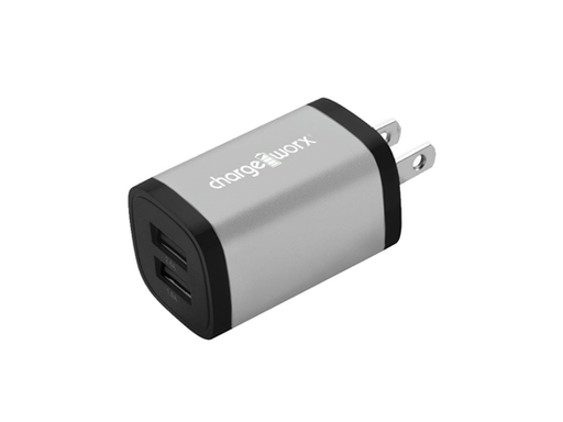 [88796] CARGADOR DE PARED DUAL USB (2.4AMP) PARA SMARTPHONES & TABLETS, PLATEADO. (CX3075SL)