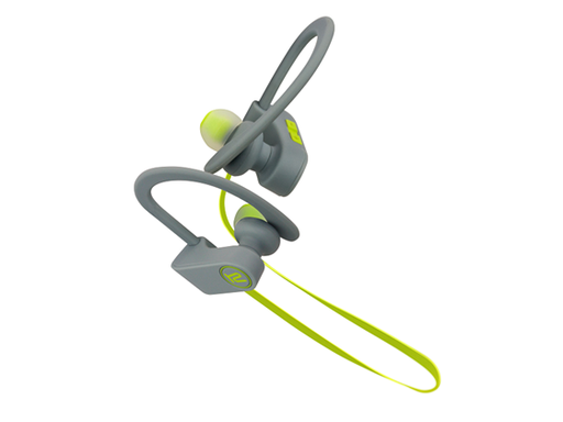 [84644] AUDIFONO CON MICROFONO KLIPX BLUETOOTH, JOGBUDZ, DEPORTIVOS, RESISTENTE AL SUDOR Y AGUA, BATERIA RECARGABLE, HASTA 4 HORAS DE REPRODUCCION, GRIS / VERDE,  (KHS-632)