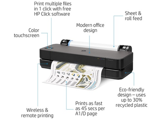 [90729] IMPRESORA HP DESIGNJET T210 24" LARGE-FORMAT PRINTER - COLOR -PLOTTER - CORTADORA HORIZONTAL - INK-JET - ROLL A1 (61.0 CM X 45.7 M) - 1200 DPI - UP TO 1.2 PPM (NEGRO) / HASTA 1.2 PPM COLOR - 1X GIGABIT LAN PORT / USB 2.0 / WIFI 802.11 - UTILIZA LOS CARTUCHOS HP 712