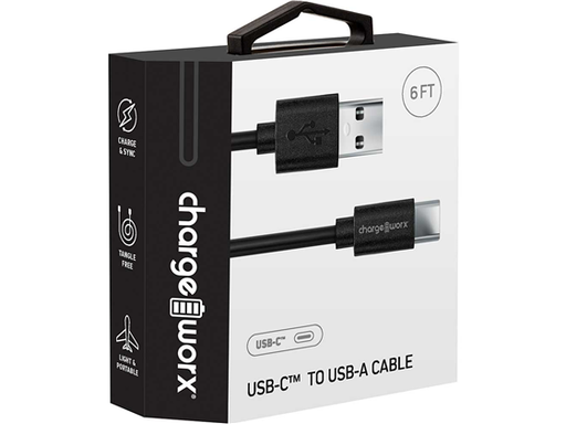 [91933] CABLE USB C A USB A, CHARGE WORX, 6FT, NEGRO, (CX4895BK)