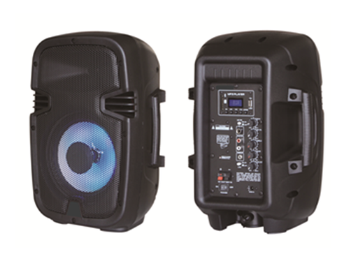 [79274] BOCINA MYO 8" PORTATIL CON BATERIA, ENTRADA DE MICROFONO, CON SUBWOOFER, LECTOR SD, BT, MP3, 80W, NEGRAS, LUCES LED (MYO-8SPBAT).