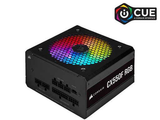 [91759] POWER SUPPLY CORSAIR CX550F RGB, 550 WATTS, 80 PLUS BRONZE, MODULAR, ICUE COMPATIBLE, CONECTORES PCI-E X2, SATA X7, PATA X4, ICUE X1, ARGB X1, COLOR NEGRO, (CP-9020216-NA)