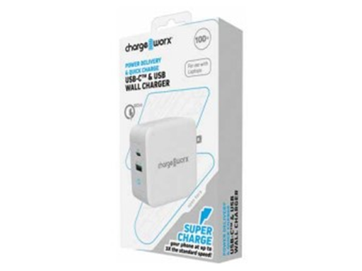 [93531] CARGADOR DE PARED DUAL USB Y USB TYPE-C  CHARGEWORX PARA SMARTPHONES & TABLETS,PD 100W, BLANCO.