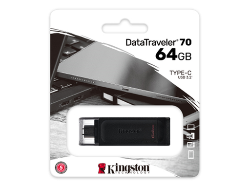 [93314] MEMORIA 64GB KINGSTON, 3.2 GEN 1 DATATRAVELER 70 KINGSTON, (USB-C)  DATA TRAVELER 70 (NEGRO).