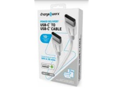[93528] CABLE USB-C / USB-C PARA SMARTPHONES, TABLETS & GAME CONSOLE, PD 100W 10FT, BLANCO, CARGA 50% EN 30 MINUTOS