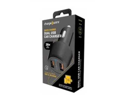 [93464] CARGADOR PARA CARRO DUAL USB CHARGEWORX, CARGA RAPIDA, NEGRO (AX3001BK)
