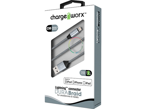 [90705] CABLE LIGHTNING CHARGE WORX, 3FT, PIEL TRENZADA, NEGRO,(CX4741BK)