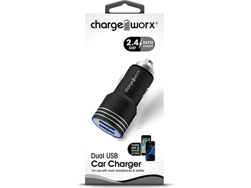 [86944] CARGADOR PARA CARRO DUAL USB (2.4AMP), ESCAPE HAMMER, CHARGEWORX, NEGRO, CARGA RAPIDA, INDICADOR DE CARGA LED