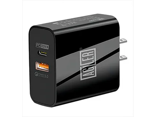 [94122] CARGADOR DE PARED AGILER FAST CHARGE USB C + USB A, 65W, NEGRO (AGI-1940)