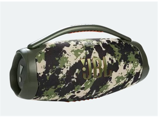 [94190] BOCINA JBL  BOOMBOX 3 BLUETOOTH 5.3, WATERPROOF IP67,1X80W RMS-SUBWOOFER + 2X40W RMS-MIDRANGE + 2X10W RMS-TWEETER (AC MODE) 1X60W RMS-SUBWOOFER + 2X30W RMS-MIDRANGE + 2X8W RMS-TWEETER (BATTERY MODE), 3.5 MM IMPUT, POWER BANK INCLUIDO, 9 DBM, PARTYBOOST, 24 HRS AUTONOMIA, COLOR CAMUFLAJE (BOOMBOX3SQUADAM).